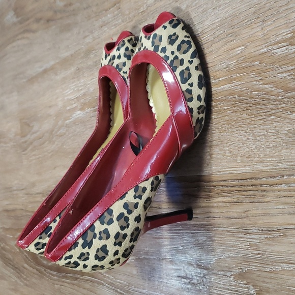 (7) George Leopard Print Peep Toe Heels Business Casual Animal - Picture 6 of 14